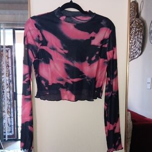 Y2K Black & Pink Tie-Dye Sheer Crop